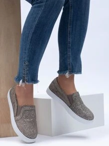 Glitter Slip On Sneakers - Grey - View 2