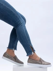 Glitter Slip On Sneakers - Grey - View 3