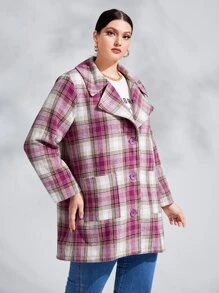 SHEIN Essnce Plus Tartan Dual Pocket Overcoat - Multicolor - View 5
