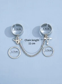 3入組鎖和鑰匙裝飾戒指 - 銀色 - 查看 3