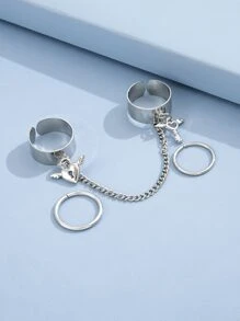 3入組鎖和鑰匙裝飾戒指 - 銀色 - 查看 4