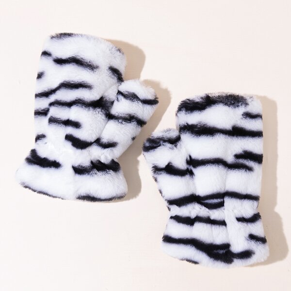 

Two Tone Fingerless Fuzzy Gloves, Multicolor