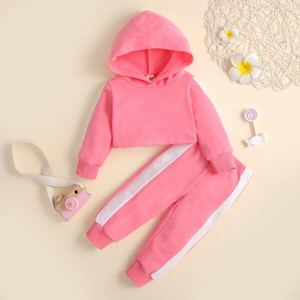 

Baby Contrast Side Seam Hoodie & Sweatpants, Pink