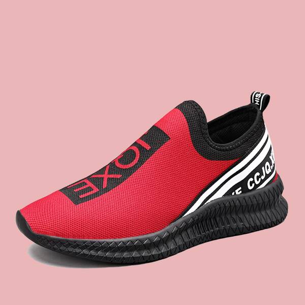 

Letter Graphic Knit Detail Slip On Running Shoes, Red