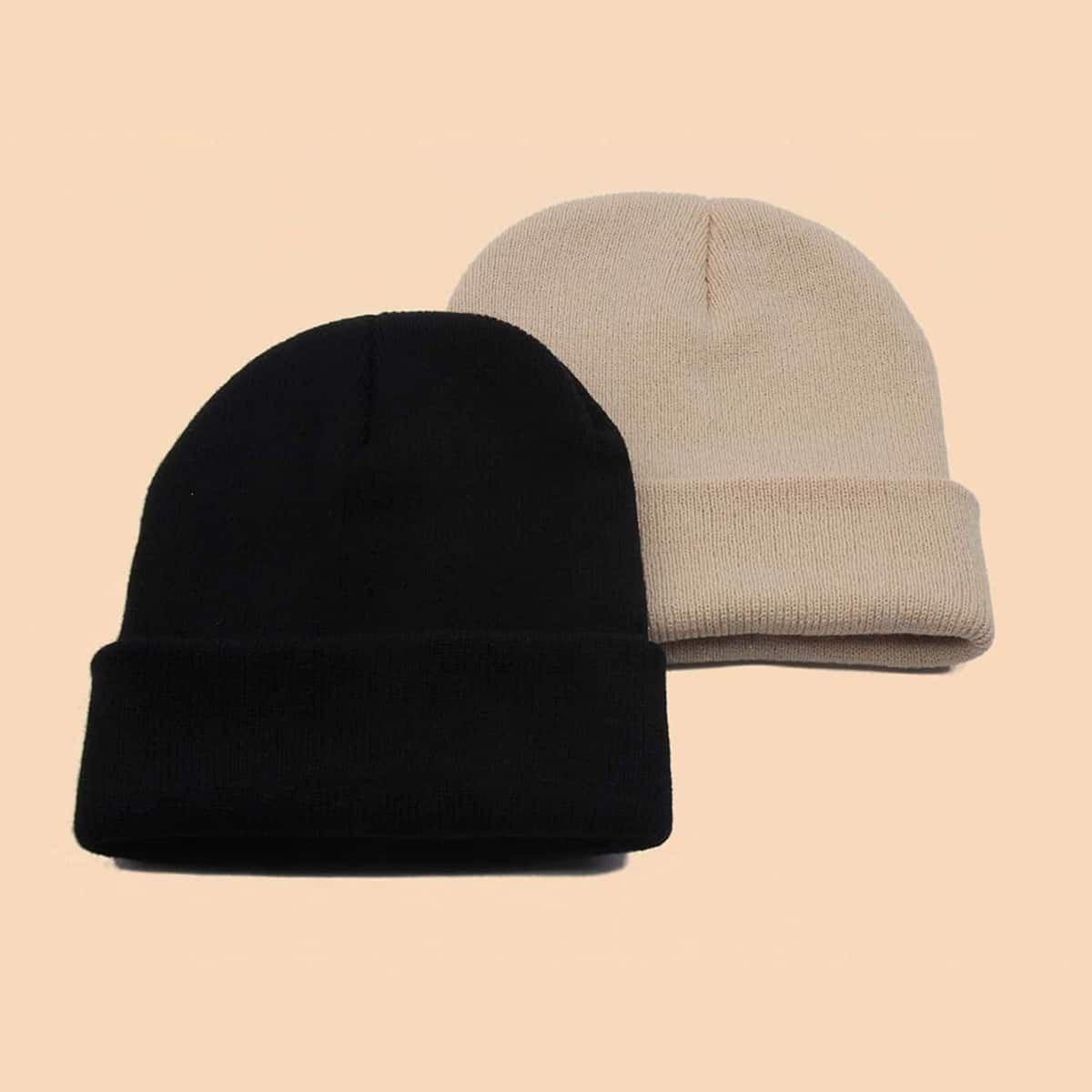 

2pcs Plain Beanie, Multicolor