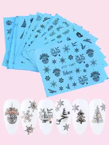 16sheets Christmas Pattern Sticker Nail Stickers DIY - Black - View 1