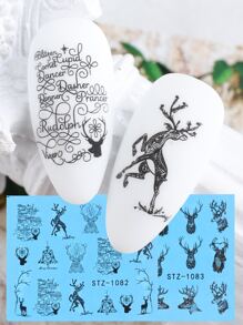 16sheets Christmas Pattern Sticker Nail Stickers DIY - Black - View 4