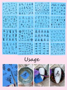 16sheets Christmas Pattern Sticker Nail Stickers DIY - Black - View 6