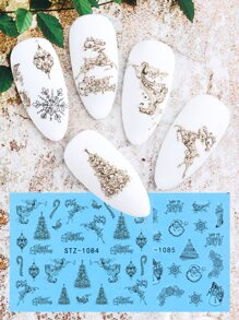 16sheets Christmas Pattern Sticker Nail Stickers DIY - Black - View 7