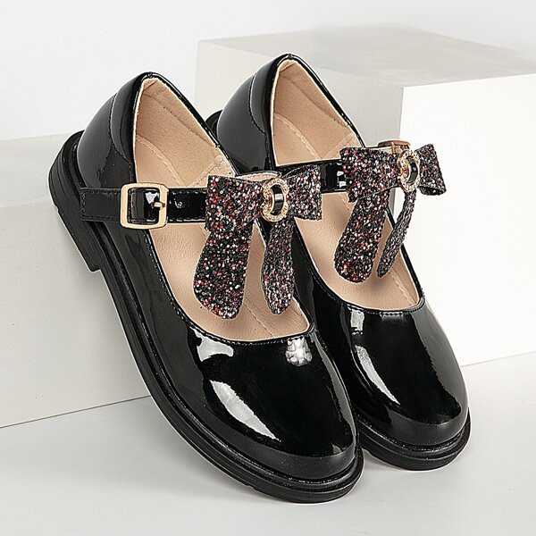 

Girls Bow & Rhinestone Decor Mary Janes, Black