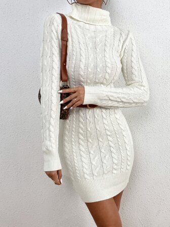 SHEIN Privé 高領麻花編織緊身毛衣裙