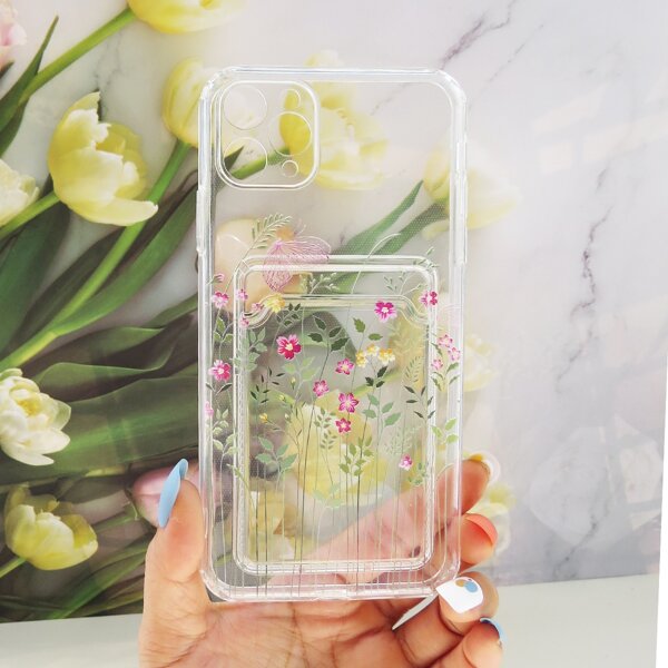 

Flower Painted Clear Phone Case With Card Slot