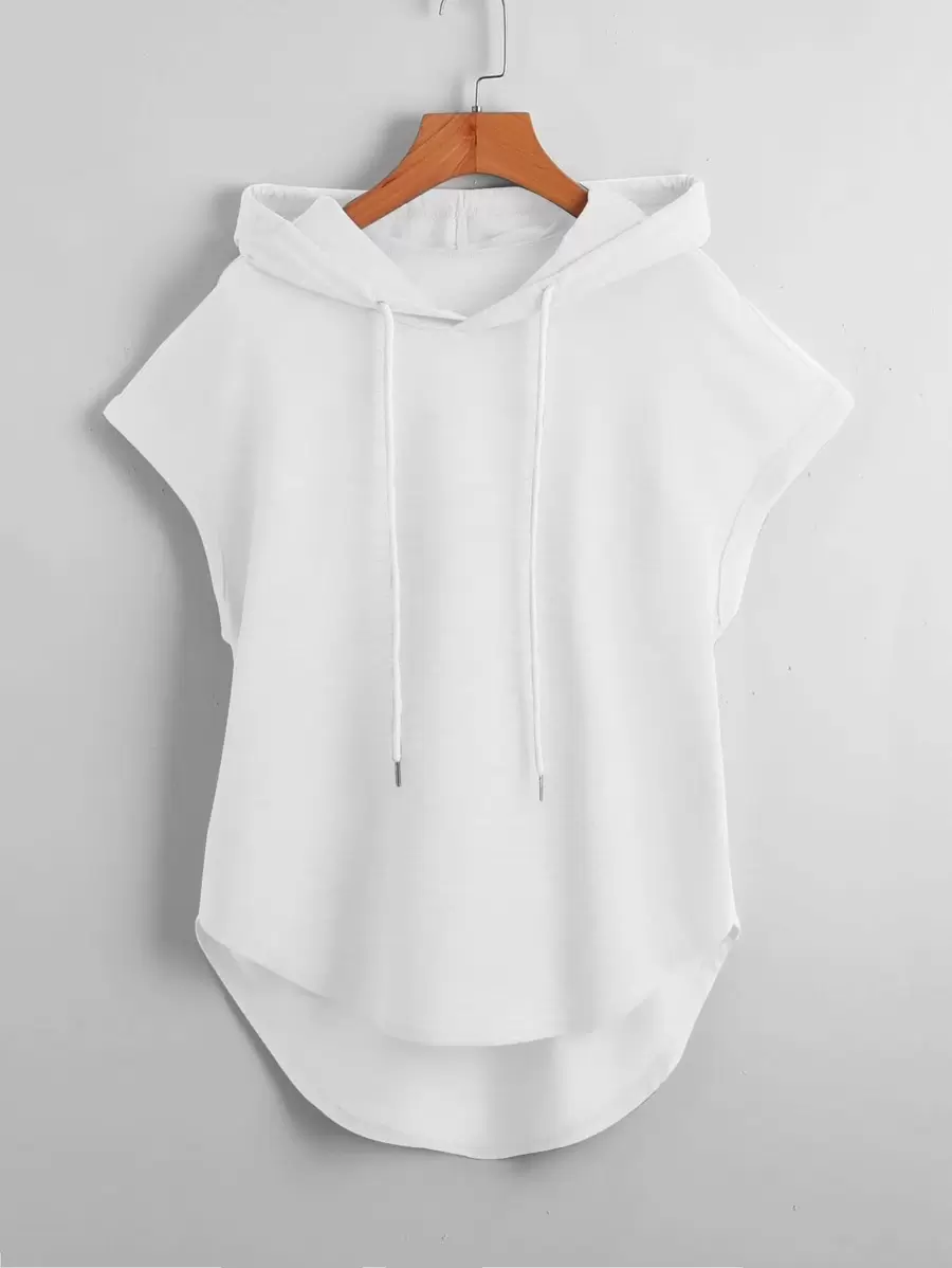 SHEIN Unity High Low Hem Drawstring Hooded Tee - White - View 1