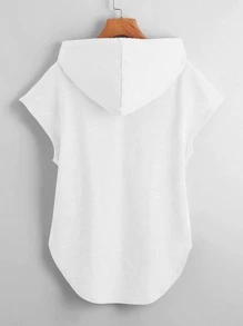 SHEIN Unity High Low Hem Drawstring Hooded Tee - White - View 2