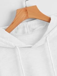 SHEIN Unity High Low Hem Drawstring Hooded Tee - White - View 4