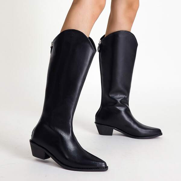 

Zip Back Chunky Heeled Western Boots, Black