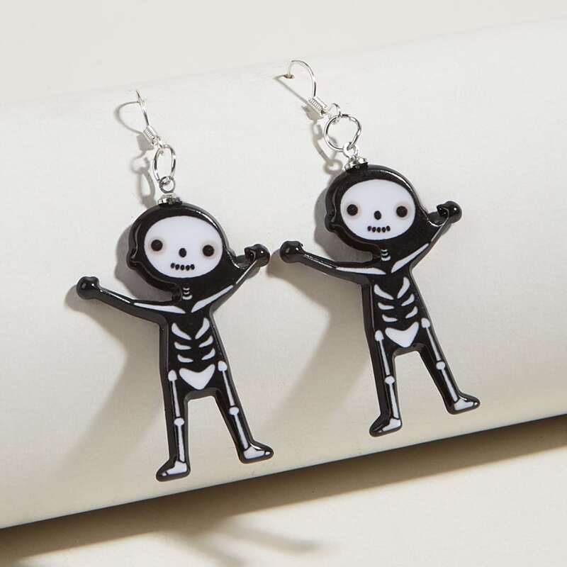

Skeleton Drop Earrings, Black and white
