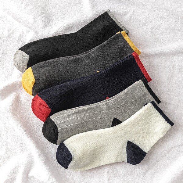 

5pairs Men Color Block Crew Socks, Multicolor