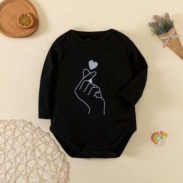 

Baby Heart & Hand Graphic Bodysuit, Black
