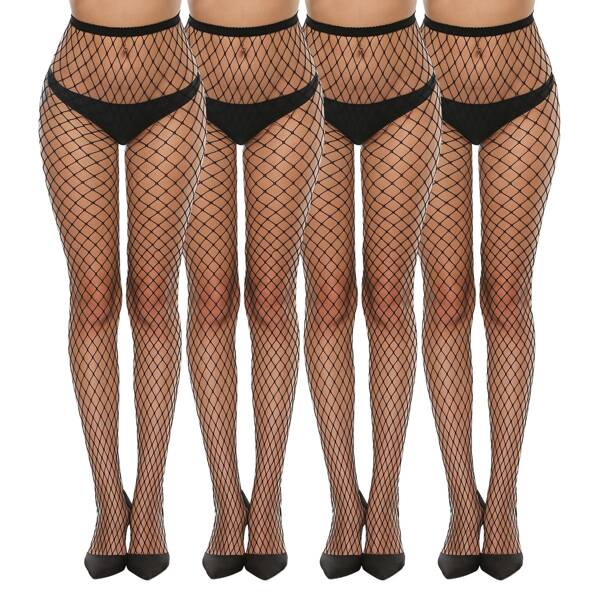 

4pairs Hollow Out Fishnet Tights, Black