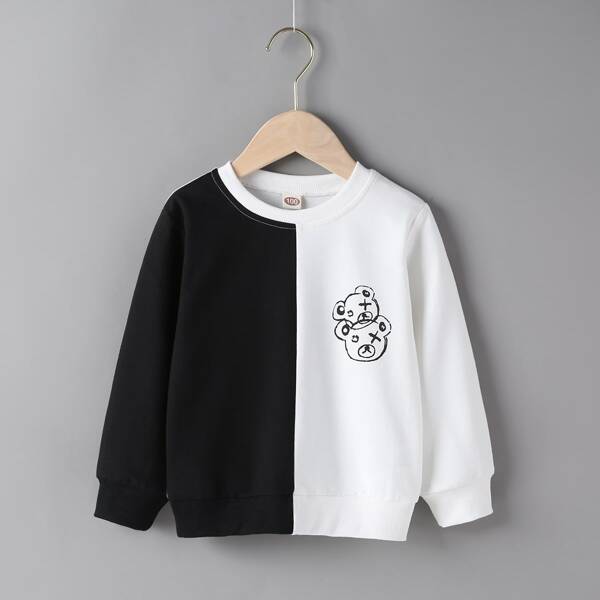 

Toddler Boys Two Tone Cartoon Bear Graphic Sweatshirt, Black and white