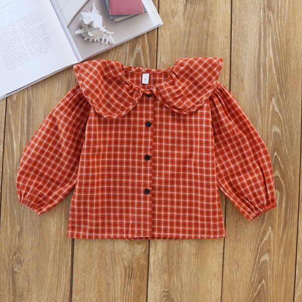 

Toddler Girls Plaid Print Statement Collar Blouse, Red