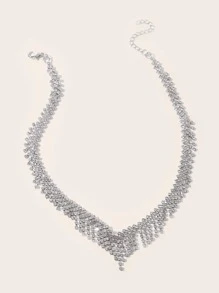 SHEIN SXY Rhinestone Tua trang trí vòng cổ - Bạc - Xem 2