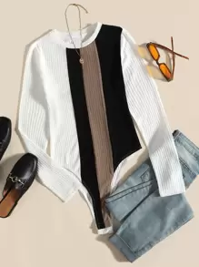 SHEIN Clasi Colour Block Ribbed Knit Bodysuit - Multicolor - View 1