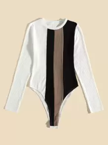 SHEIN Clasi Colour Block Ribbed Knit Bodysuit - Multicolor - View 3