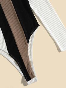 SHEIN Clasi Colour Block Ribbed Knit Bodysuit - Multicolor - View 5