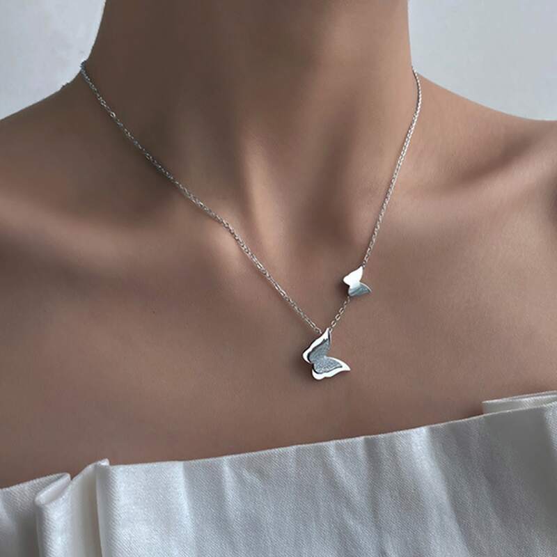 

Butterfly Decor Chain Necklace, Silver
