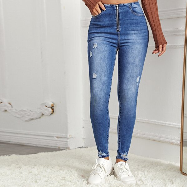

Ripped Washed Skinny Jeans, Medium wash