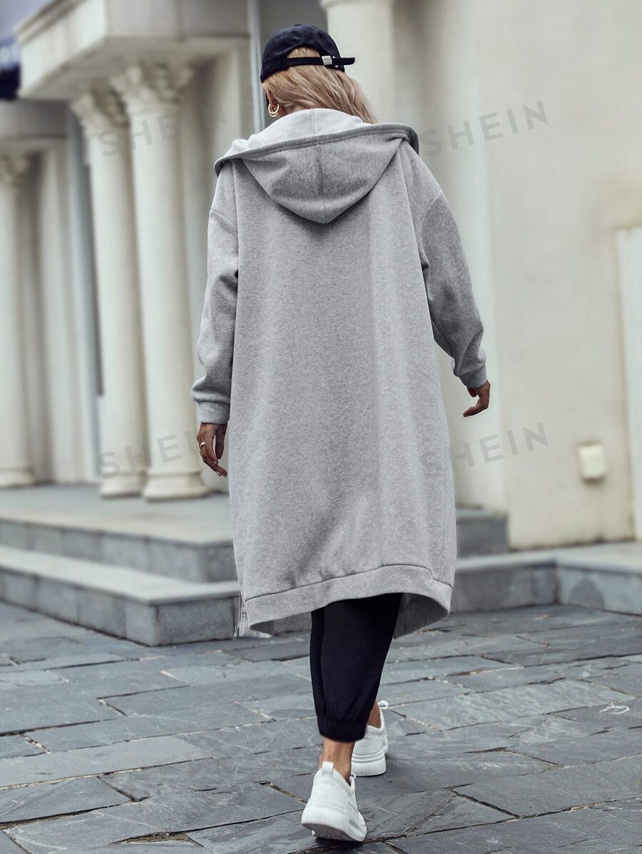 SHEIN EZwear Sweat-shirt ?� capuche avec poche cach?�e zipp?� long | Mode en ligne | SHEIN FRANCE