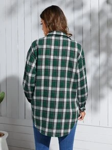 SHEIN Camisa con estampado de cuadros con botón - Multicolor - Ver 2