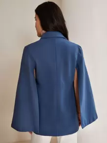 SHEIN Privé Double Breasted Cloak Sleeve Overcoat - Blue - View 2
