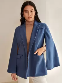 SHEIN Privé Double Breasted Cloak Sleeve Overcoat - Blue - View 4
