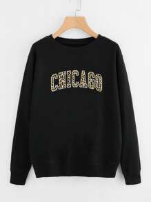 Áo nỉ Plus Size Báo Lá thư Giải trí - màu đen - Xem 1