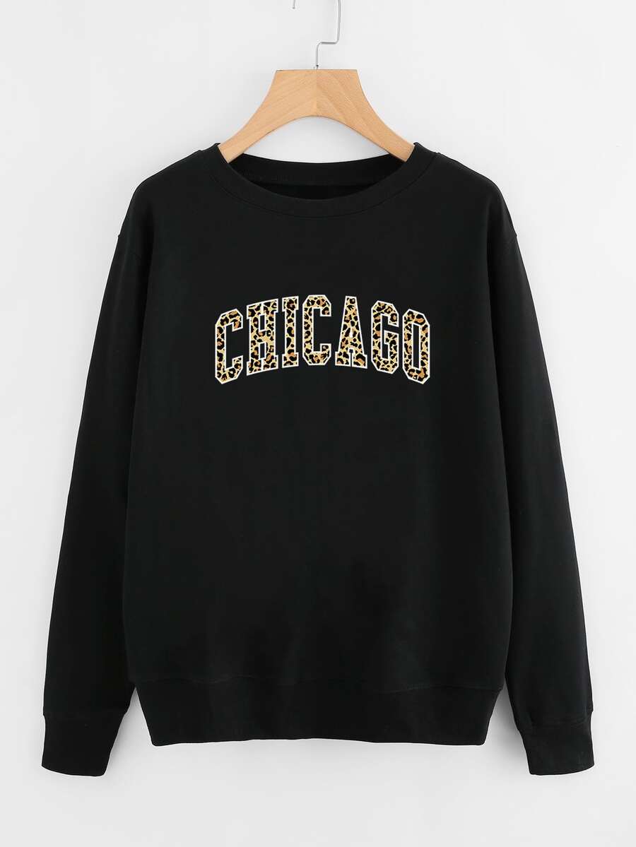 Áo nỉ Plus Size Báo Lá thư Giải trí - màu đen - Xem 1