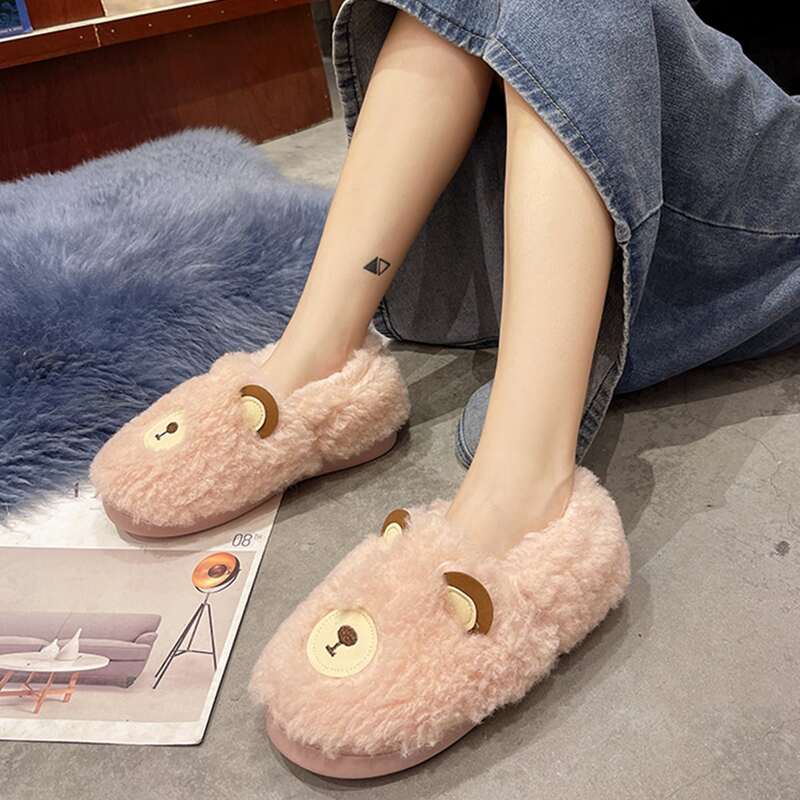 

Cartoon Graphic Fluffy Slippers, Pink