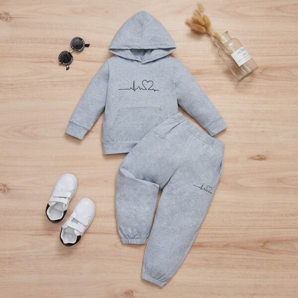 

Toddler Girls Heart Print Hoodie With Joggers, Grey