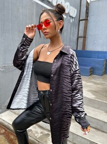 SHEIN ICON Zebra Striped Drop Shoulder Satin Blouse - Multicolor - View 5