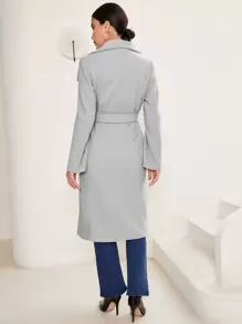 SHEIN Áo khoác ngoài nữ Thắt lưng màu trơn Thanh lịch - Màu Xám nhạt - Xem 2