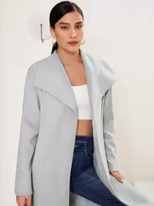 SHEIN Áo khoác ngoài nữ Thắt lưng màu trơn Thanh lịch - Màu Xám nhạt - Xem 3