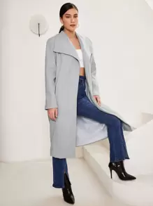 SHEIN Áo khoác ngoài nữ Thắt lưng màu trơn Thanh lịch - Màu Xám nhạt - Xem 4