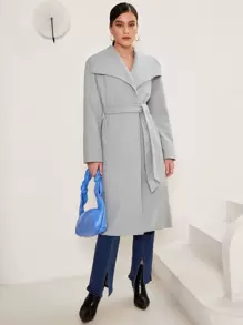 SHEIN Áo khoác ngoài nữ Thắt lưng màu trơn Thanh lịch - Màu Xám nhạt - Xem 5