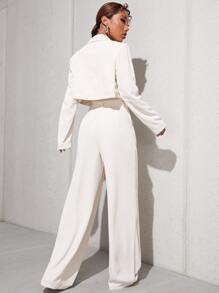 SHEIN EZwear 西裝領單釦短版西裝和長褲 - 白色 - 查看 2