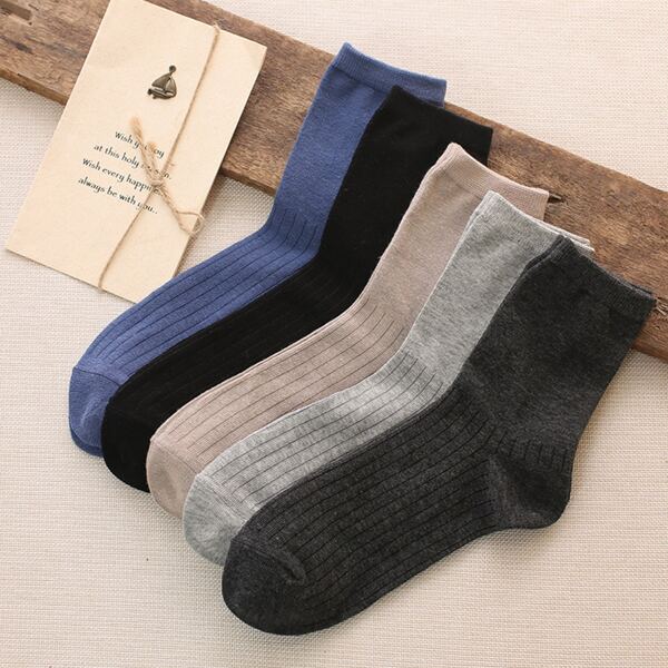 

5pairs Men Simple Crew Socks, Multicolor