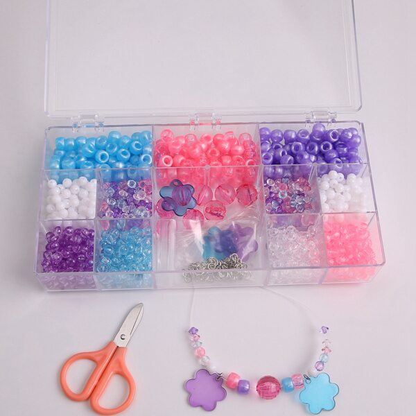 

1box Bead & 1pc Scissors & 1roll Elastic Thread, Multicolor