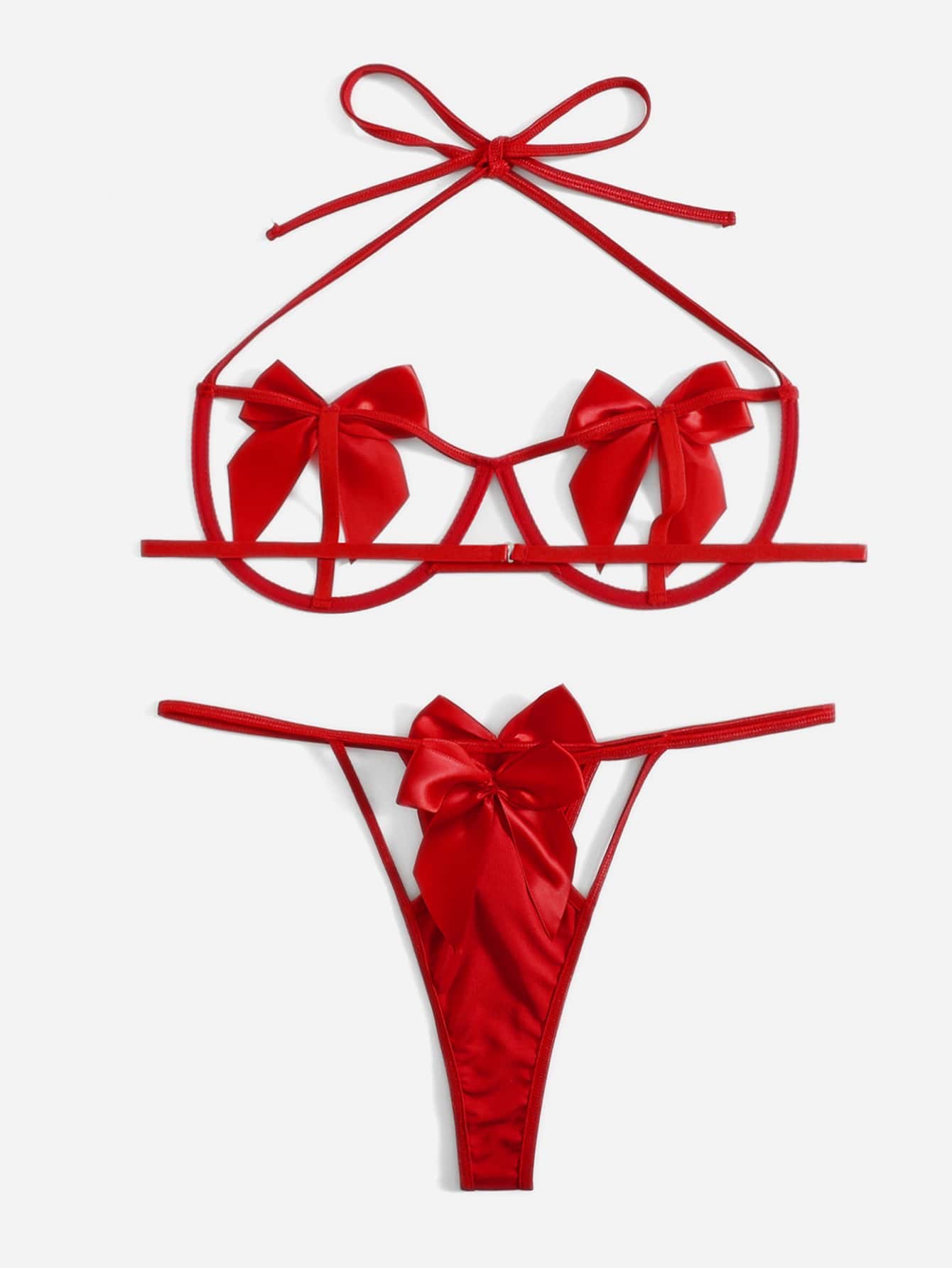 Set de lencería con abertura con diseño de lazo con aro - Rojo - Añade 2