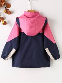 Niñas Cazadora de color combinado con estampado de letra con capucha - Multicolor - Ver 2